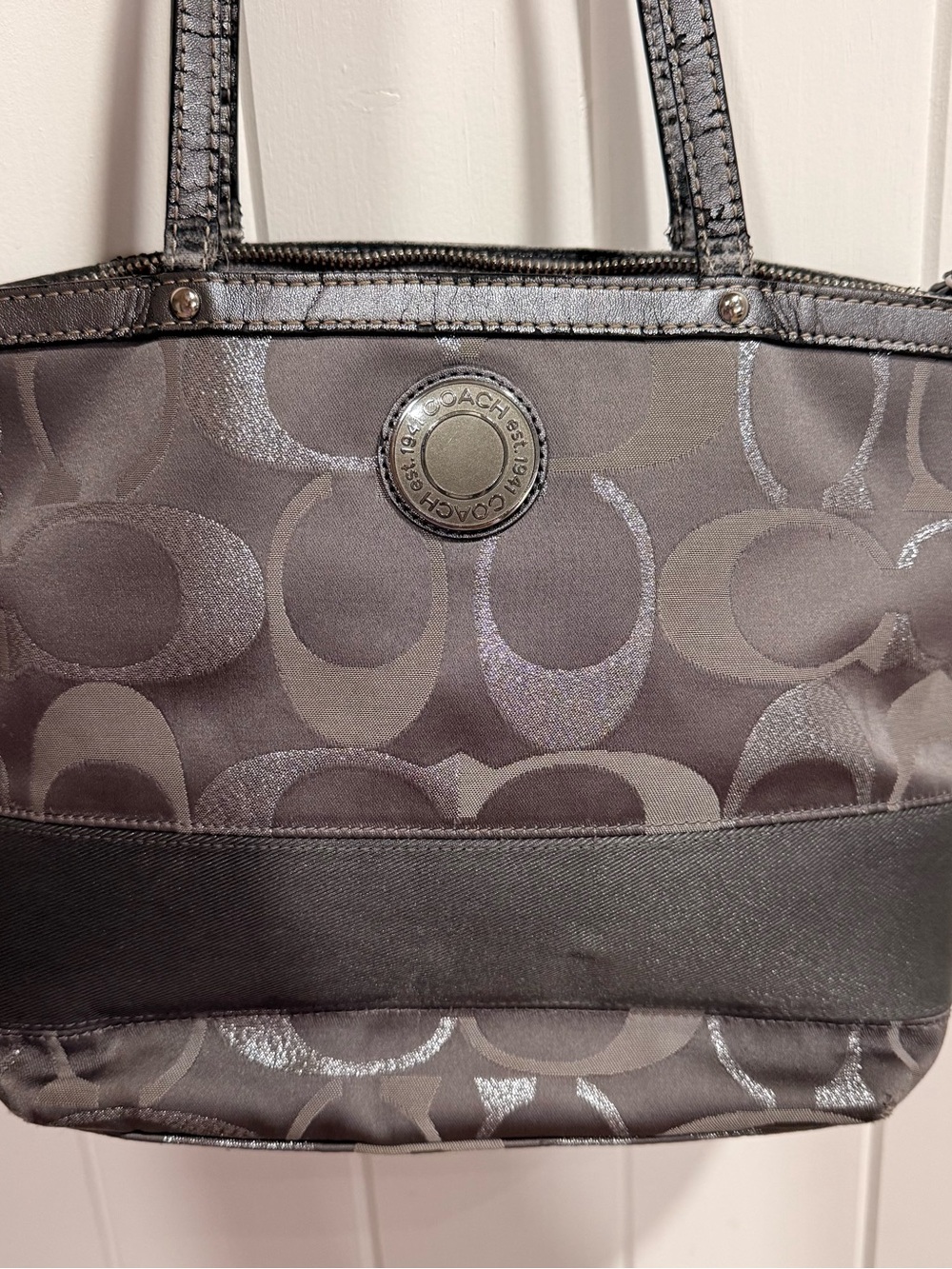 Authentic Coach Signature Tote Pewter Gunmetal Y2K
